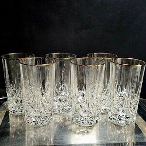 5 Mikasa Regal Court Gold Highball Glasses 5.5" luxury glassware 90s crystal vtg